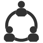Three people connecting